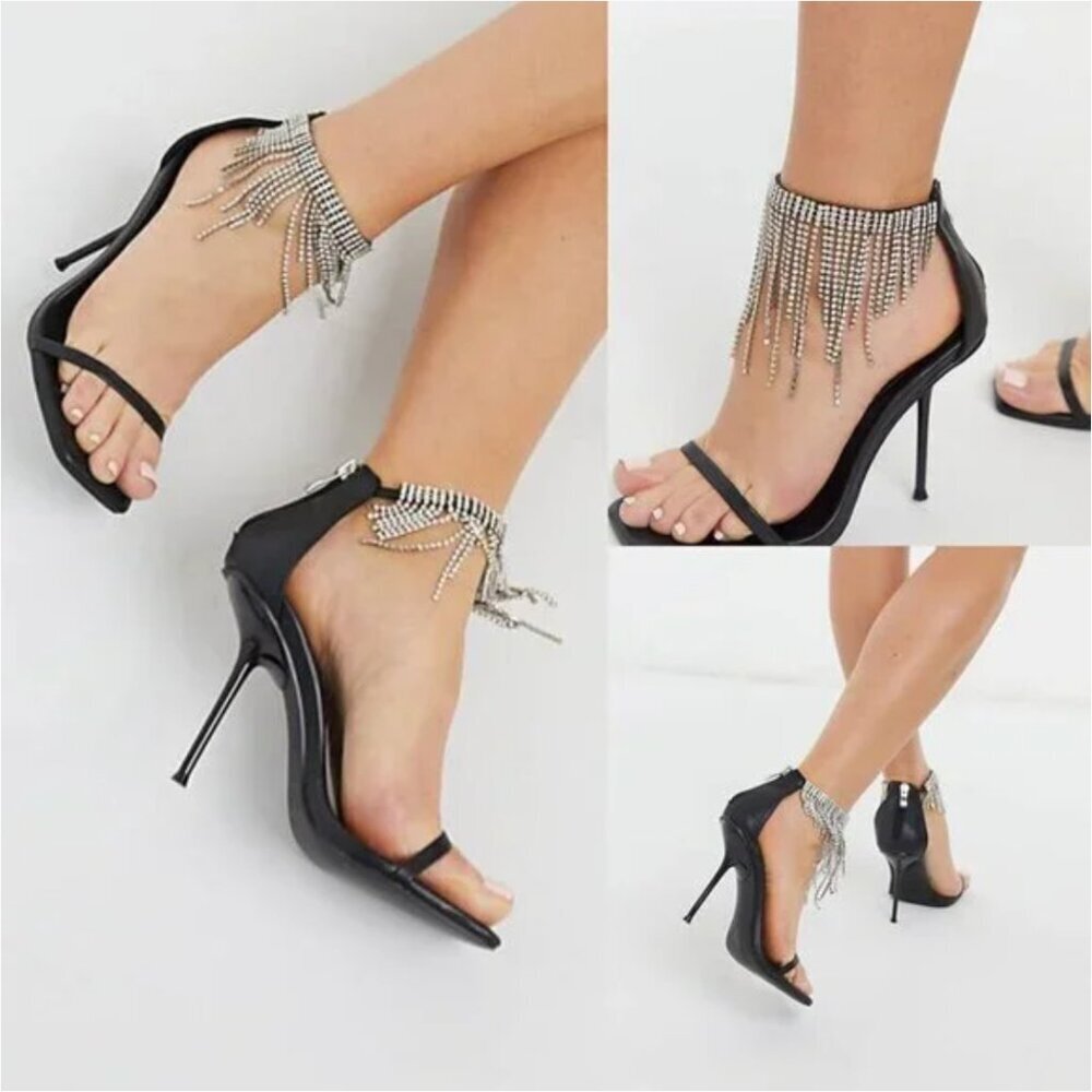 NWOT Free People Billini Barlow Heels in Black Silver Size 8